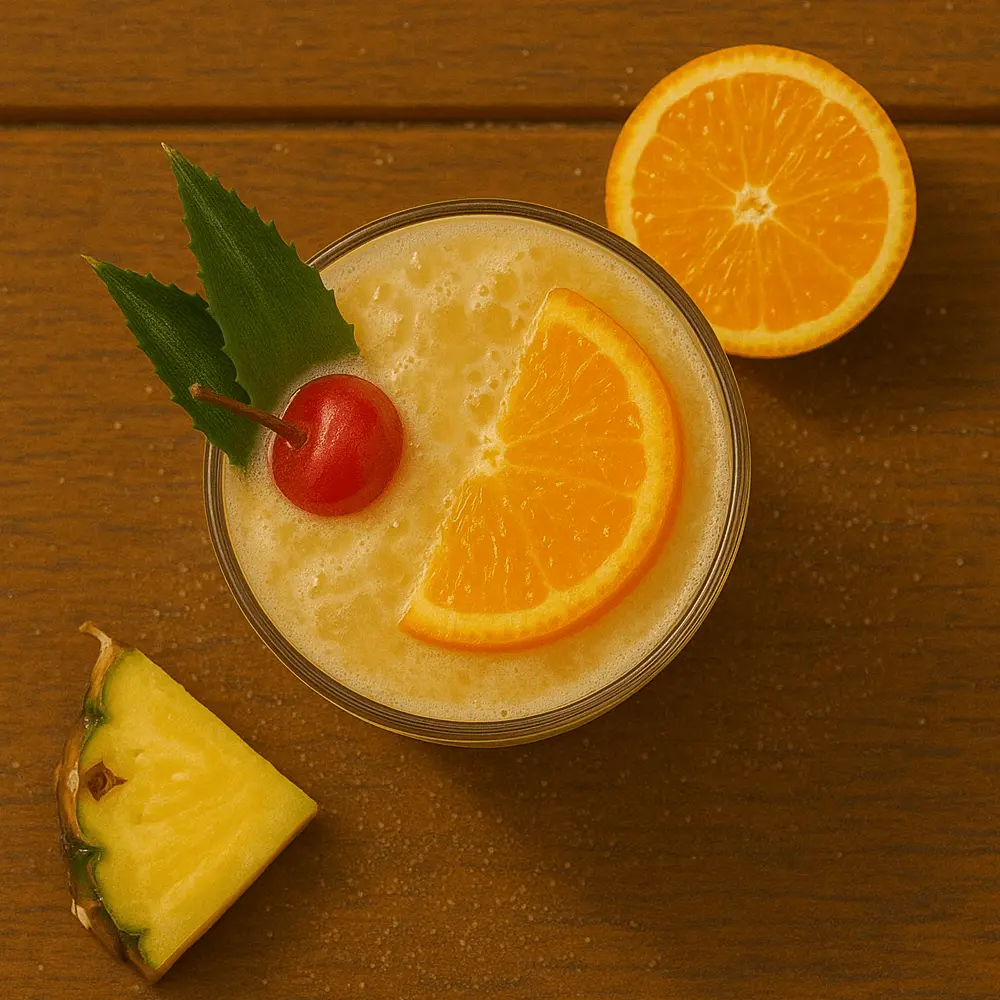 Painkiller rum cocktail met ananas en sinaasappel